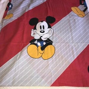 Mickey Mouse Twin Bed Flat Sheet Vintage Pacific Red Gray Stripes Cutter Crafts